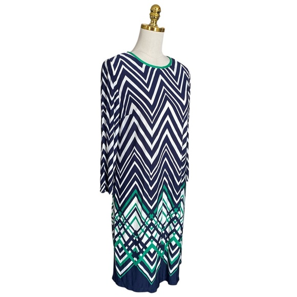 Eliza J Women’s Multicolor Chevron Print 3/4 Sleeve Stretch Sheath Dress Size 8 - Picture 3 of 8